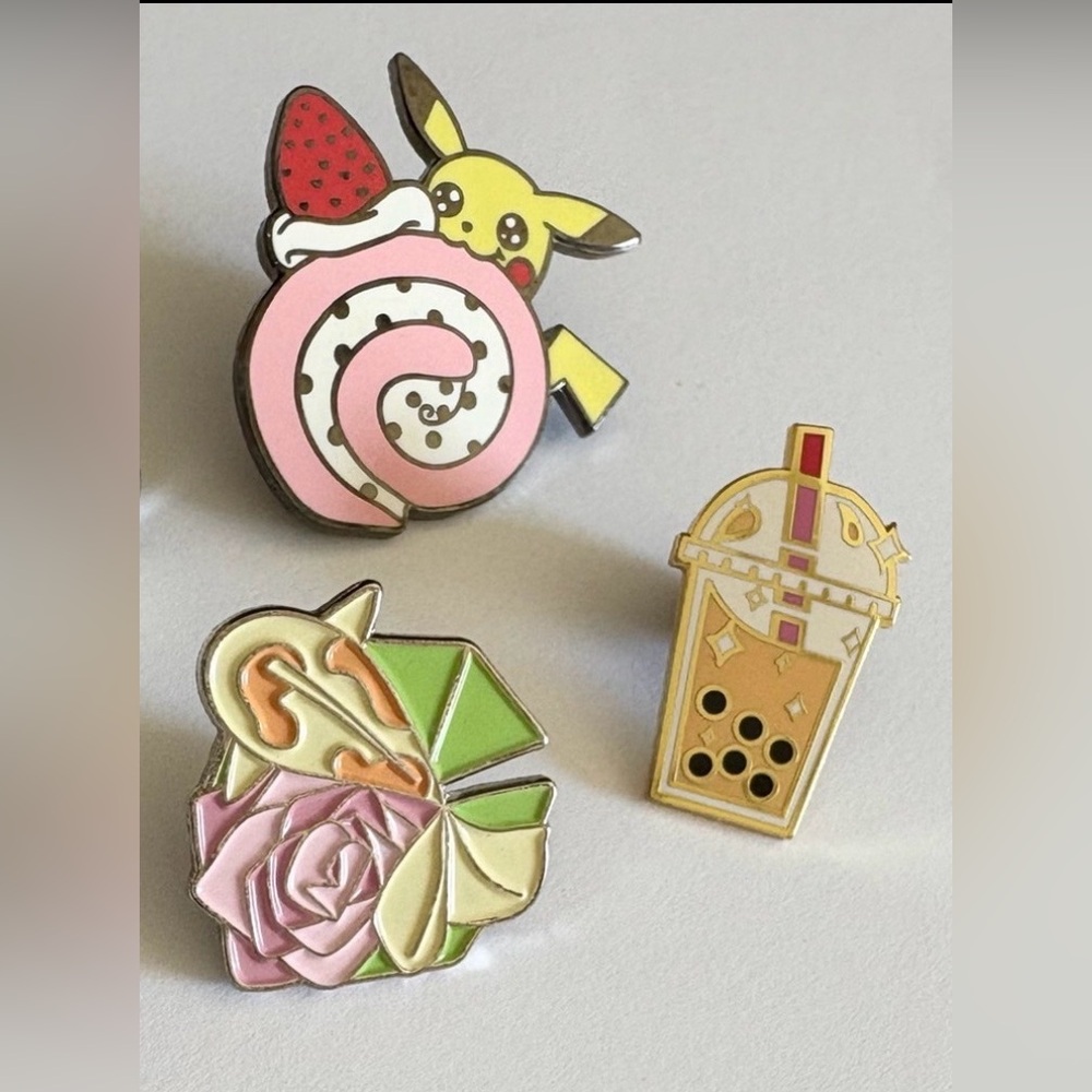 Pastel Cute Pikachu, Boba tea, and Coi Fish Enamel Pin Set
